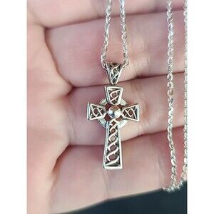 Solvar 925 Sterling Silver Filigree Cross Pendant Necklace Vintage